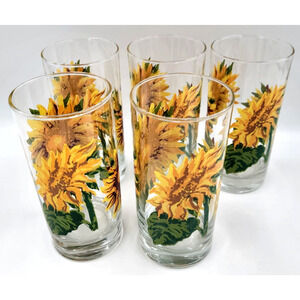 Royal Norfolk Sunflower Glass Tumblers 16 oz Set of 5 – Tall Drinking Glasses